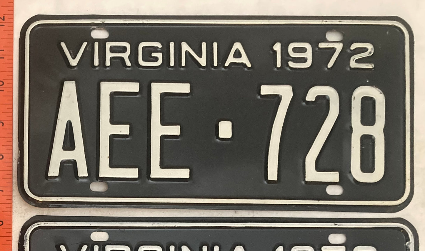 1972 Virginia #AEE-728 Passenger License Plate (Pair)