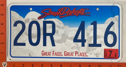 2011 South Dakota #20R 416 Passenger License Plate