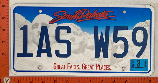 2013 South Dakota #1AS W59 Passenger License Plate