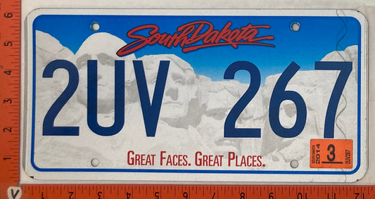 2014 South Dakota #2UV 267 Passenger License Plate