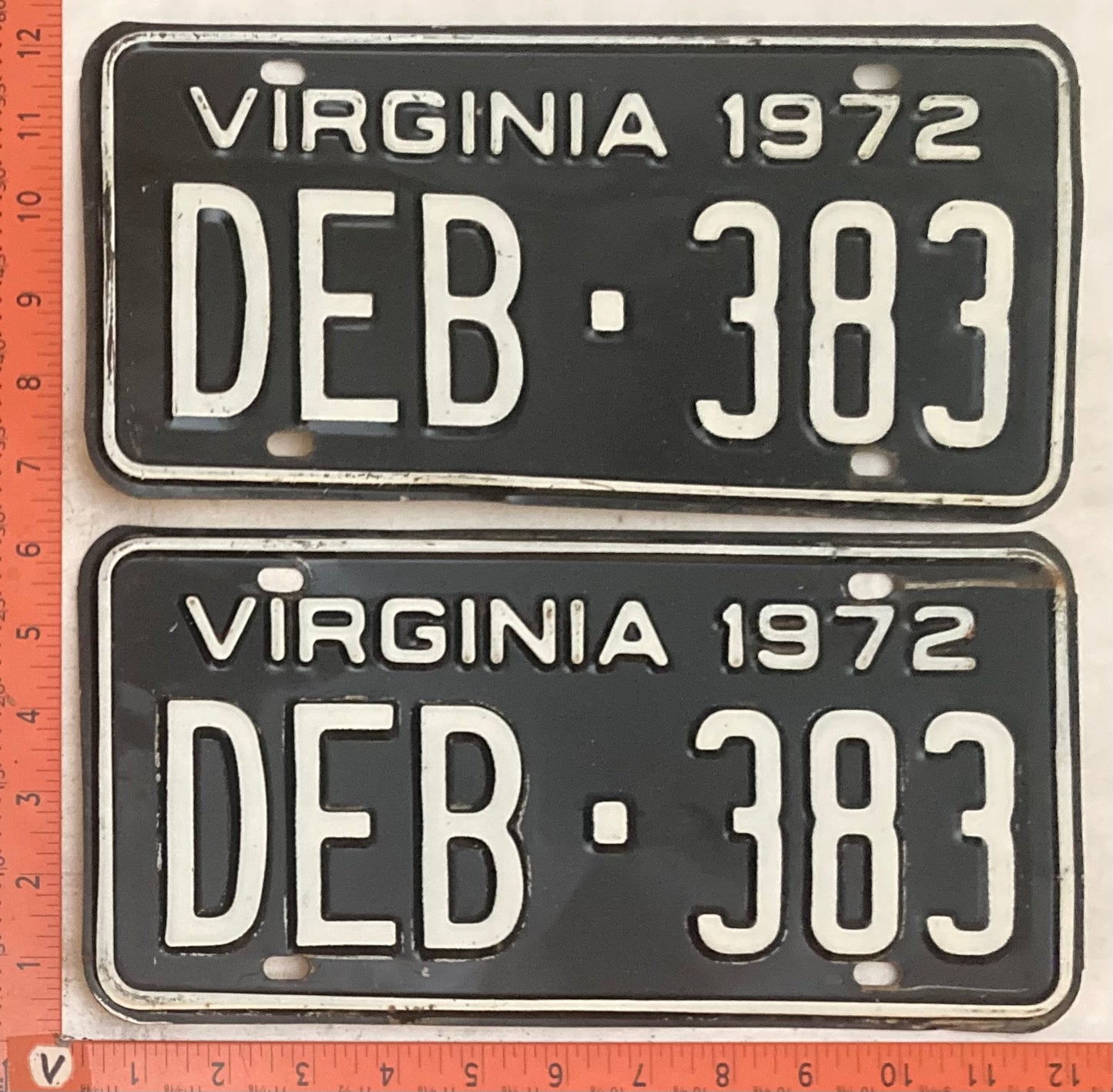 1972 Virginia #DEB-383 Passenger License Plate (Pair)