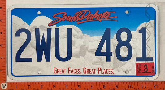 2016 South Dakota #2WU 481 Passenger License Plate