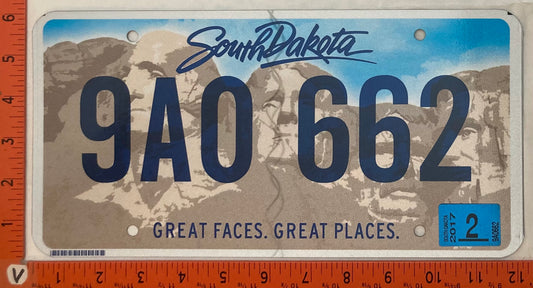 2017 South Dakota #9AO 662 Passenger License Plate