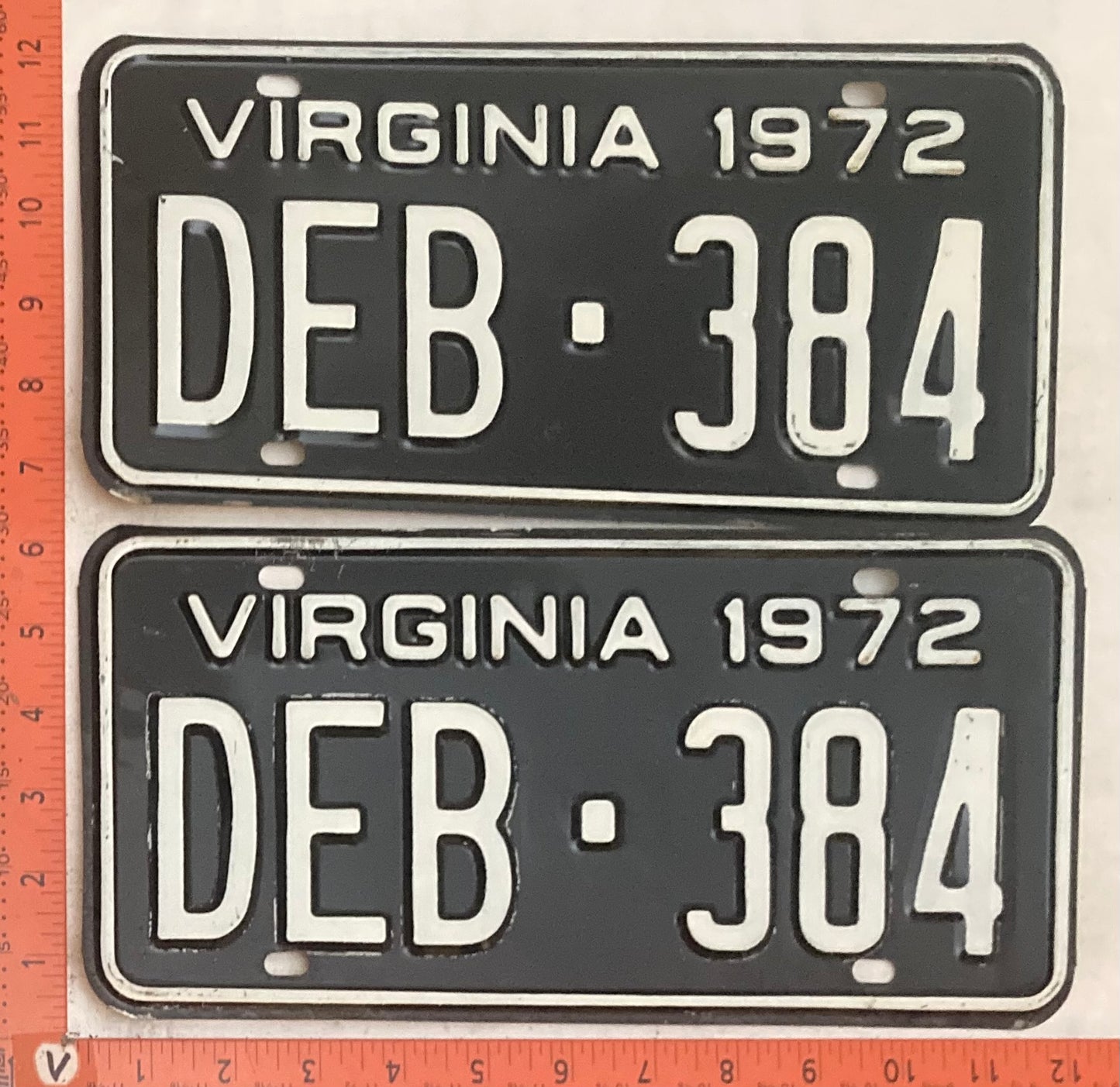 1972 Virginia #DEB-384 Passenger License Plate (Pair)