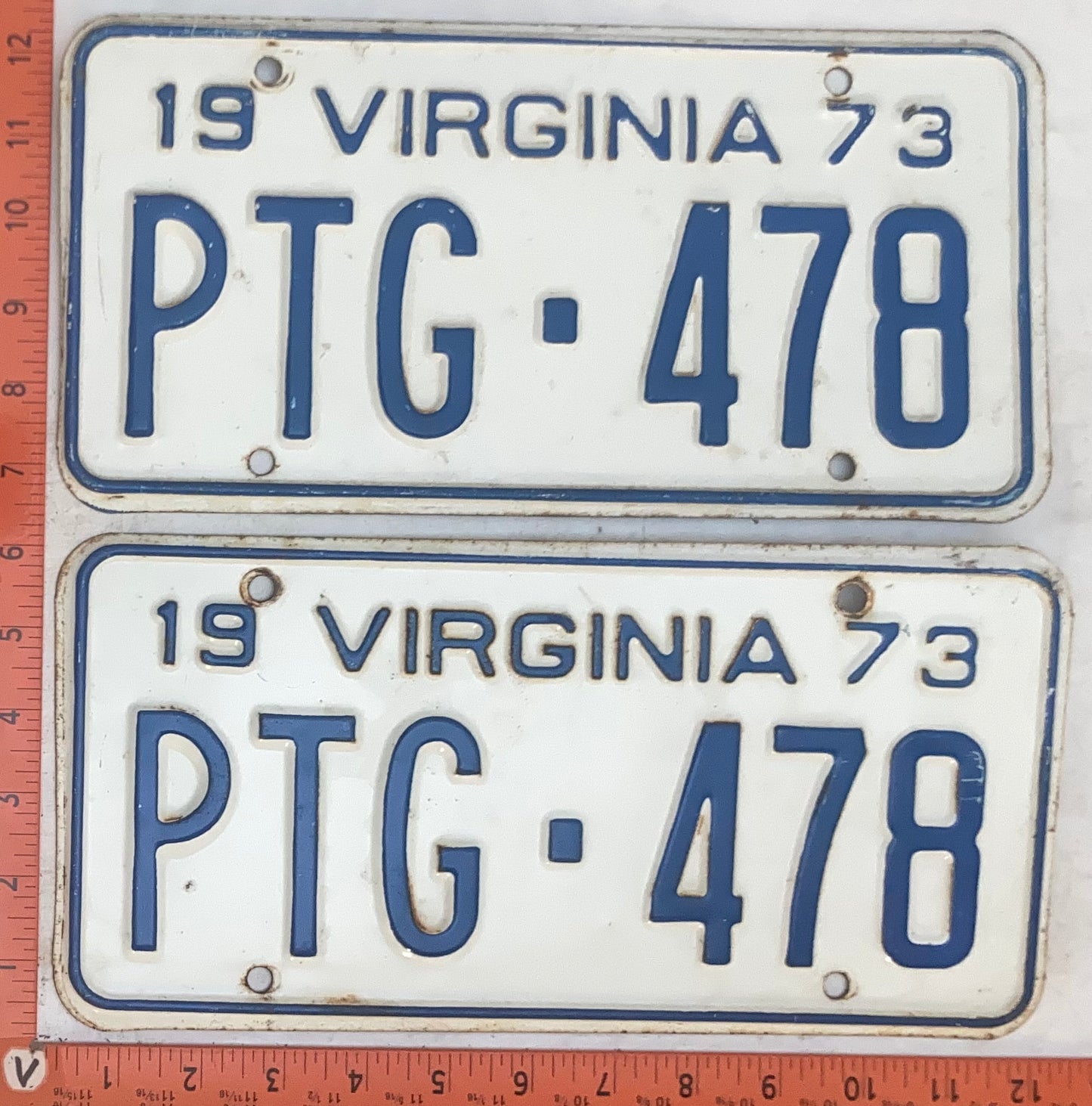 1973 Virginia #PTG-478 Passenger License Plate (Pair)