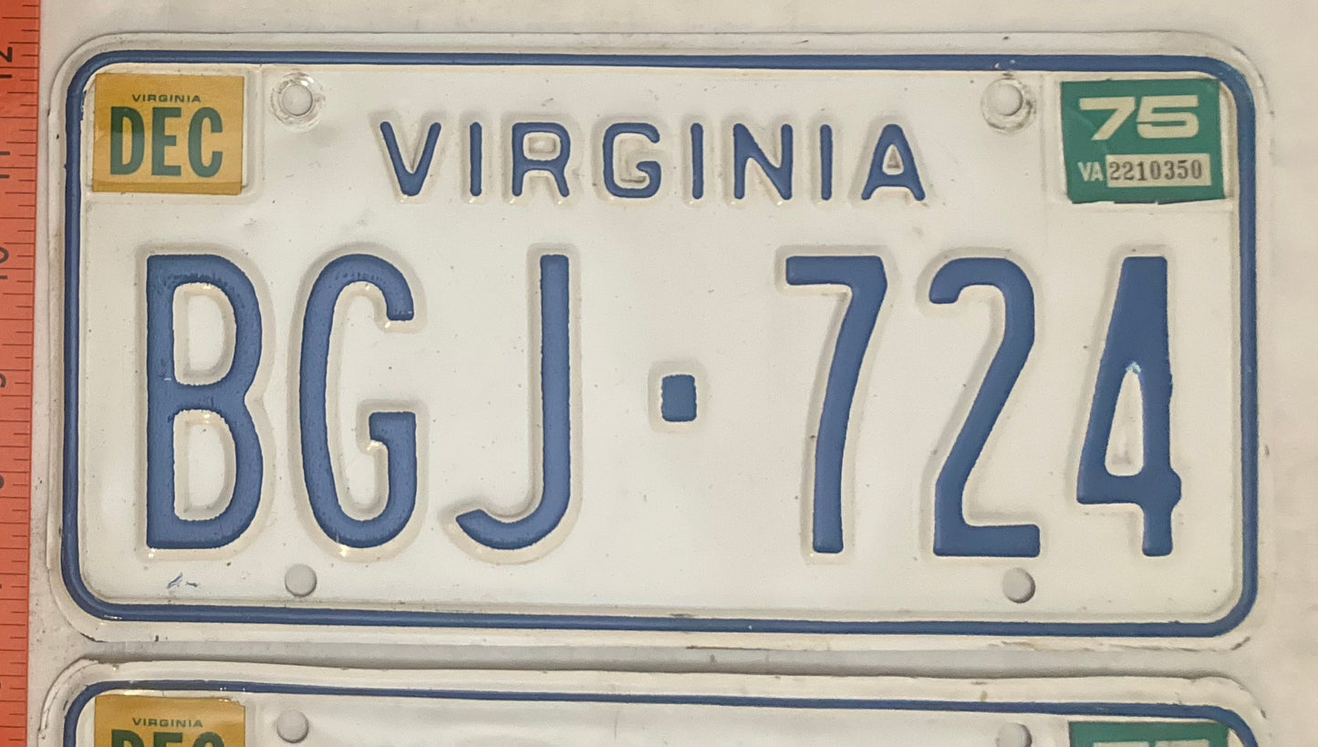 1975 Virginia #BGJ-724 Passenger License Plate (Pair)