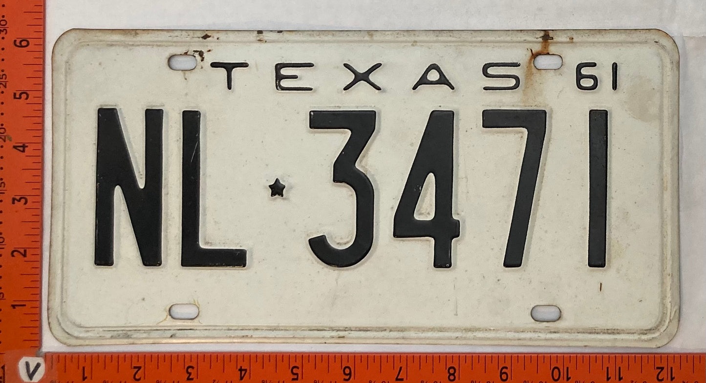 1961 Texas #NL-3286 Passenger License Plate