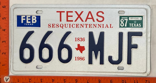 1987 Texas #666 MJF Passenger License Plate