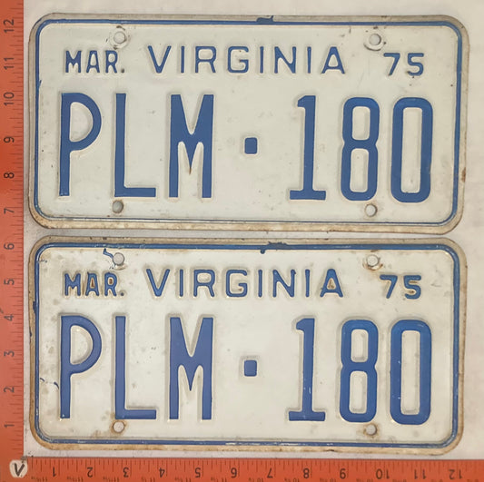 1975 Virginia #PLM-180 Passenger License Plate (Pair)