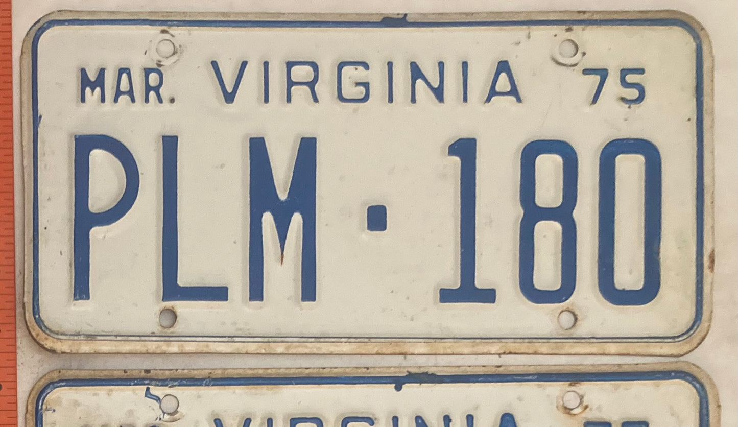 1975 Virginia #PLM-180 Passenger License Plate (Pair)