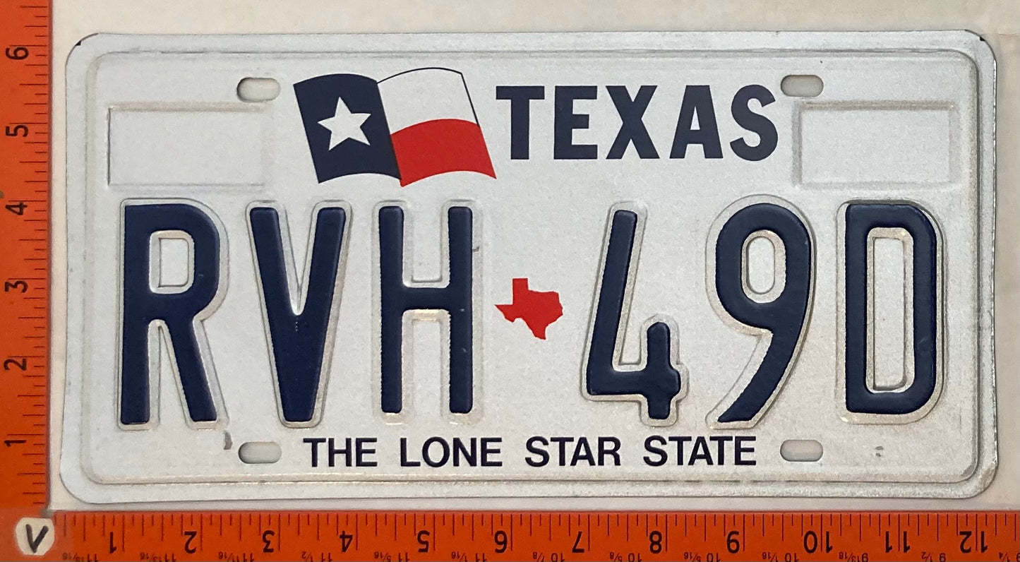 1989 Base Texas #RVH 49D Passenger License Plate