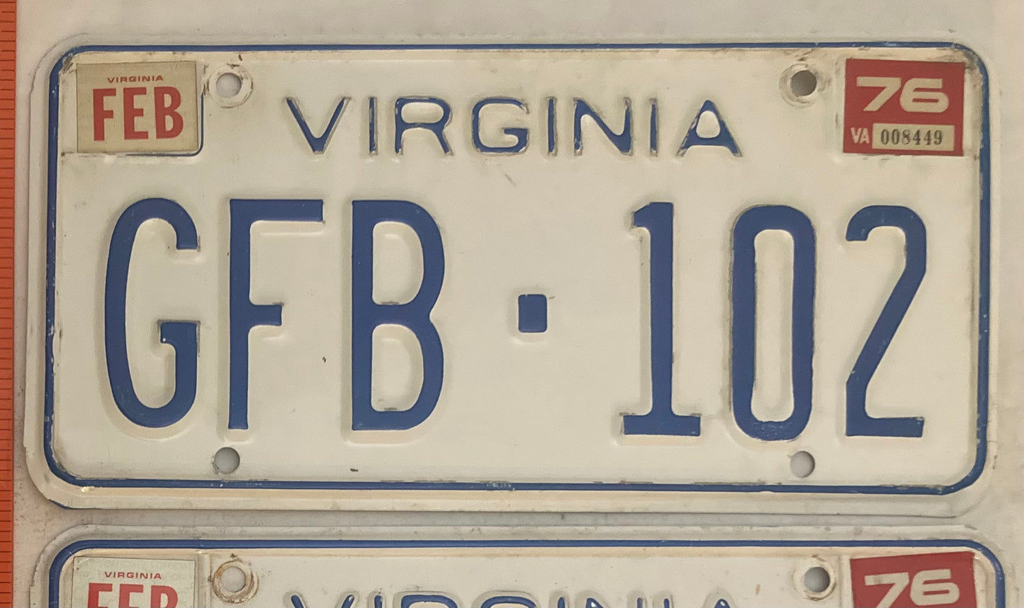 1976 Virginia #GFB-102 Passenger License Plate (Pair)