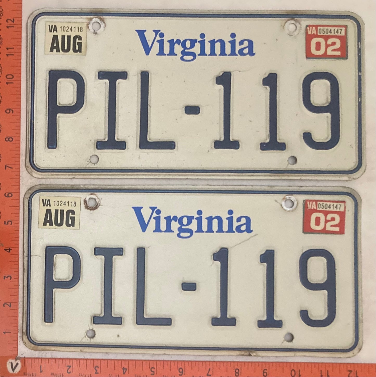 2002 Virginia #PIL-119 Passenger License Plate (Pair)