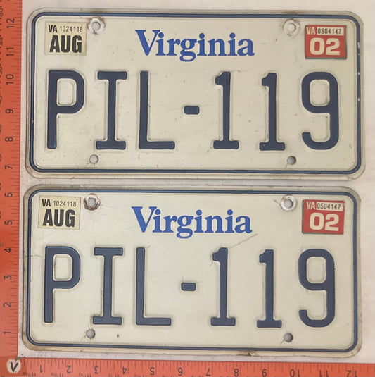 2002 Virginia #PIL-119 Passenger License Plate (Pair)