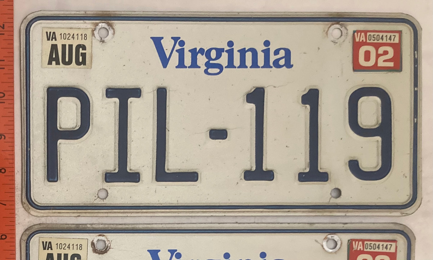 2002 Virginia #PIL-119 Passenger License Plate (Pair)