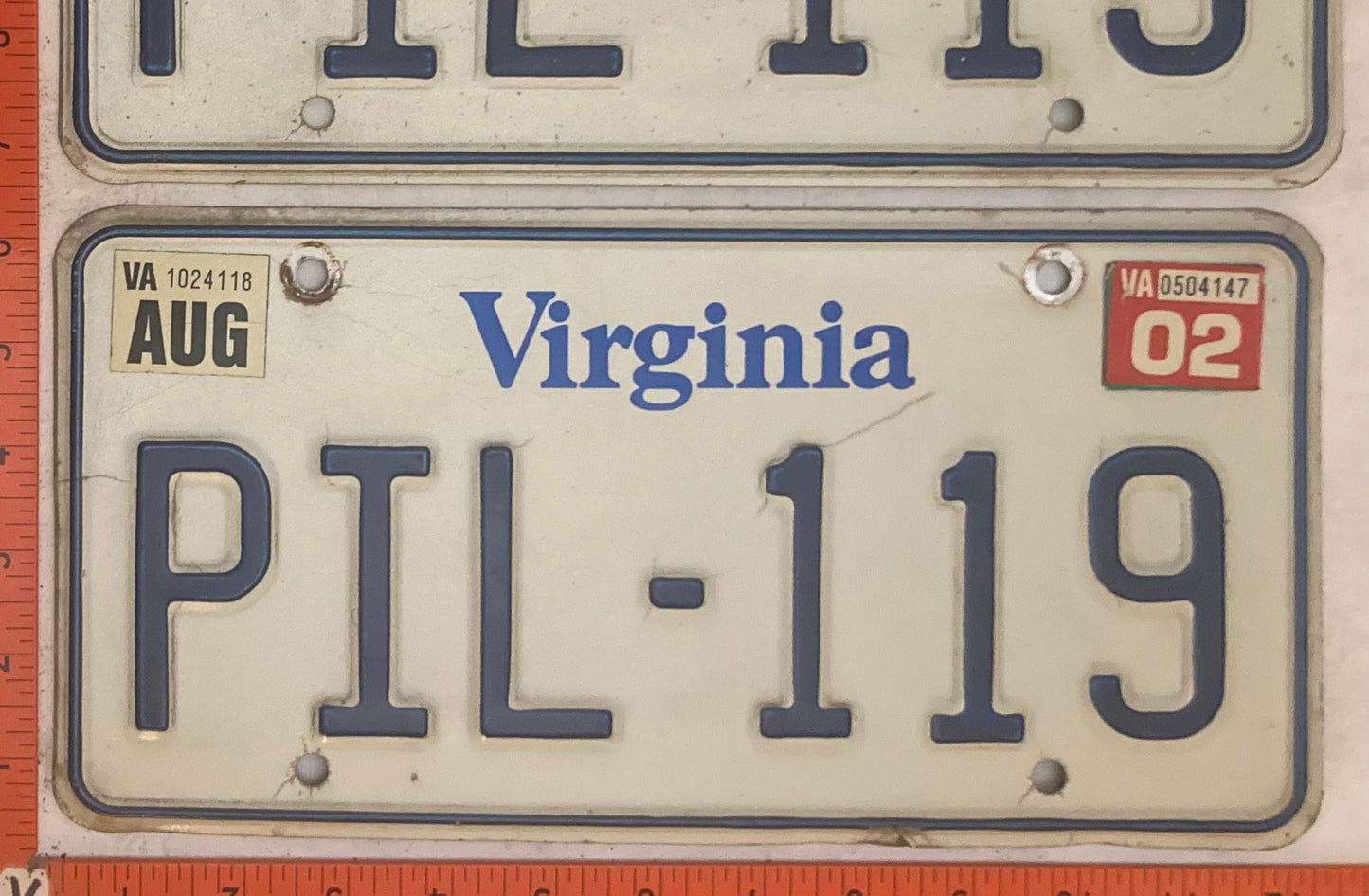 2002 Virginia #PIL-119 Passenger License Plate (Pair)
