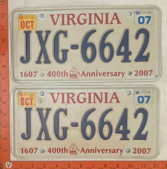2007 Virginia #JXG-6642 Passenger License Plate Pair
