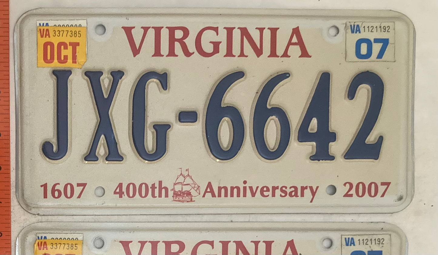 2007 Virginia #JXG-6642 Passenger License Plate Pair
