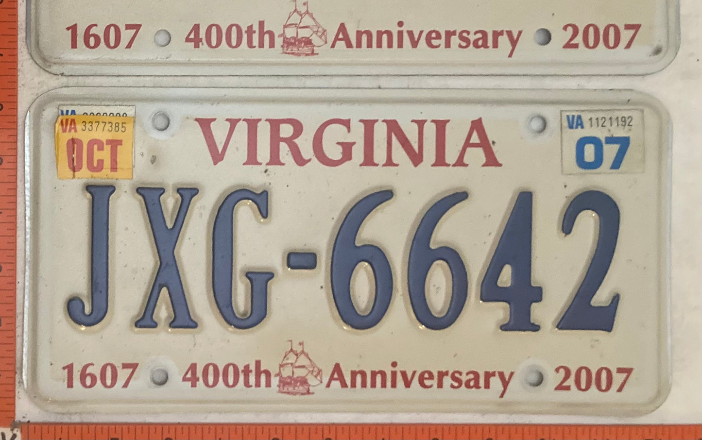 2007 Virginia #JXG-6642 Passenger License Plate Pair