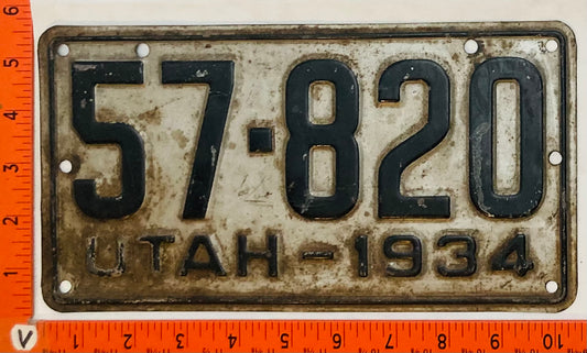 1934 Utah #57-820 Passenger License Plate