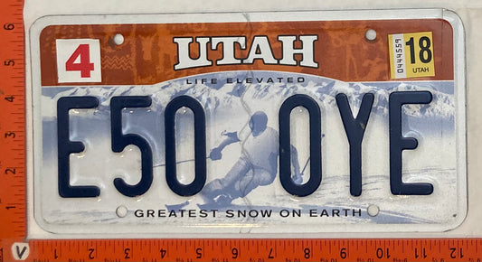 2018 Utah #E59 0YE Passenger License Plate