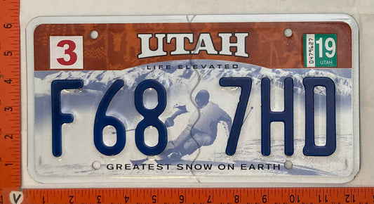 2019 Utah #F68 7HD Passenger License Plate