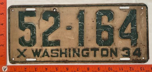 1934 Washington #52-164 Passenger License Plate