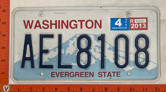 2013 Washington #AEL8108 Passenger License Plate