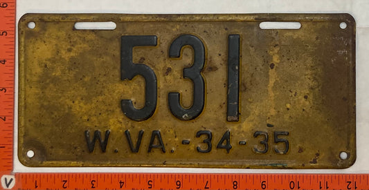 1935 West Virginia #531 Passenger License Plate (Shellacked)