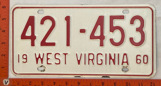 1960 West Virginia #421-453 Passenger License Plate