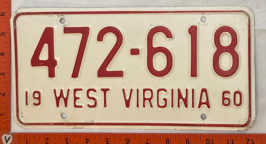 1960 West Virginia #472-618 Passenger License Plate