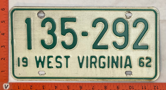 1962 West Virginia #135-292 Passenger License Plate