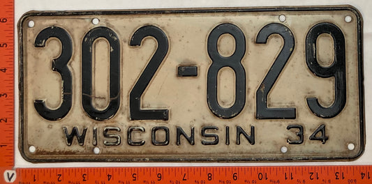 1934 Wisconsin #302-829 Passenger License Plate