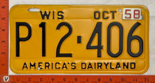 1958 Wisconsin #P12-406 Passenger License Plate
