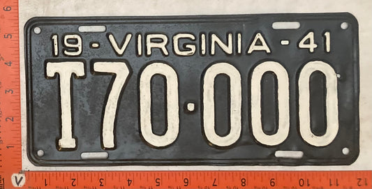 1941 Virginia #T70-000 Truck License Plate (Repainted)