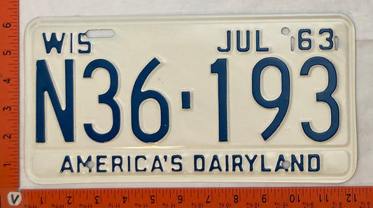 1963 Wisconsin #N36-193 Passenger License Plate