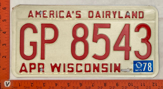 1978 Wisconsin #GP 8543 Passenger License Plate