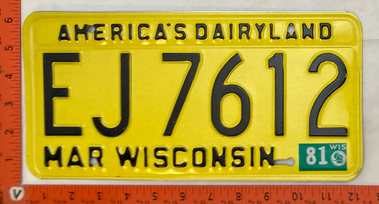 1981 Wisconsin #EJ 7612 Passenger License Plate
