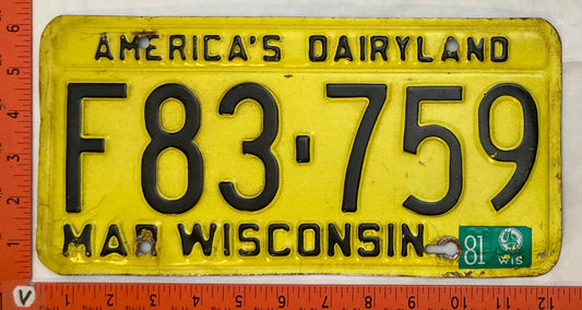 1981 Wisconsin #F83-759 Passenger License Plate