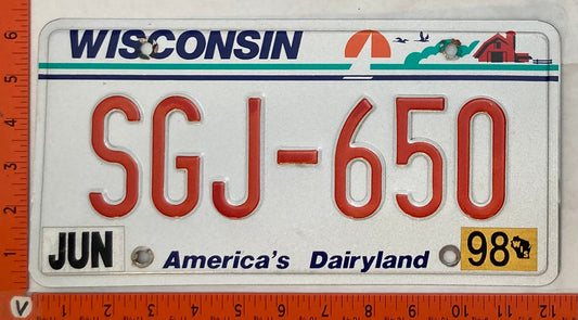 1998 Wisconsin #SGJ-650 Passenger License Plate