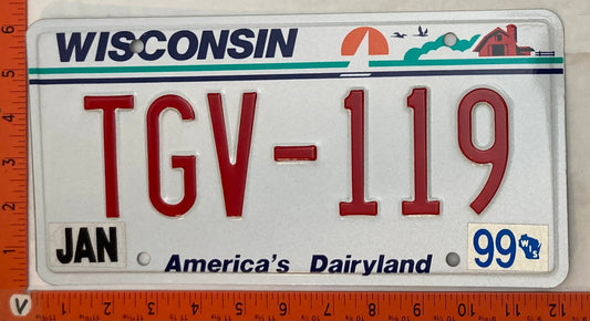 1999 Wisconsin #TGV-119 Passenger License Plate