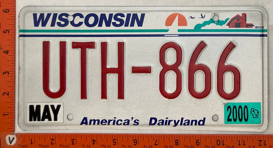 2000 Wisconsin #UTH-866 Passenger License Plate