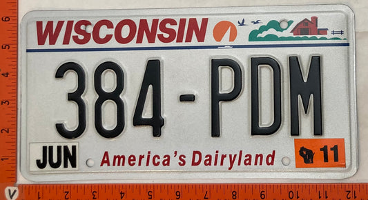 2011 Wisconsin #384-PDN Passenger License Plate