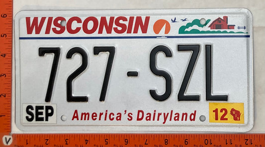 2012 Wisconsin #727-SZL Passenger License Plate