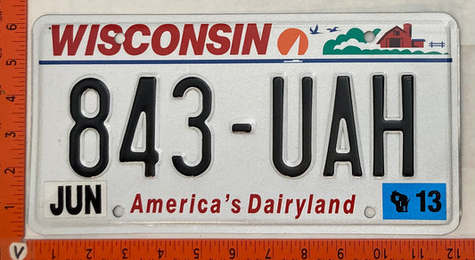 2013 Wisconsin #843-UAH Passenger License Plate