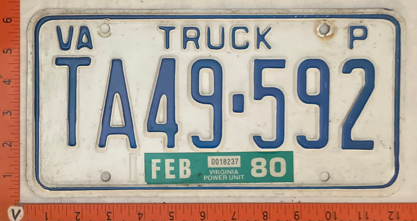 1980 Virginia #TA49-592 Truck License Plate