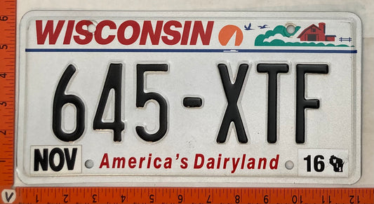 2016 Wisconsin #645-XTF Passenger License Plate