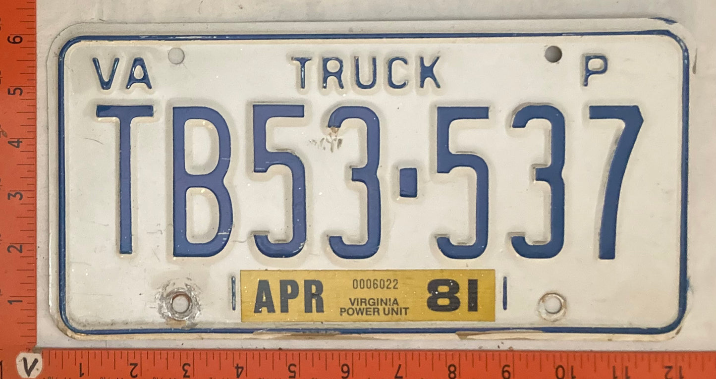 1981 Virginia #TB53-537 Truck License Plate