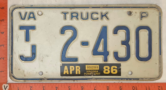 1986 Virginia #T/J 2-430 Truck License Plate