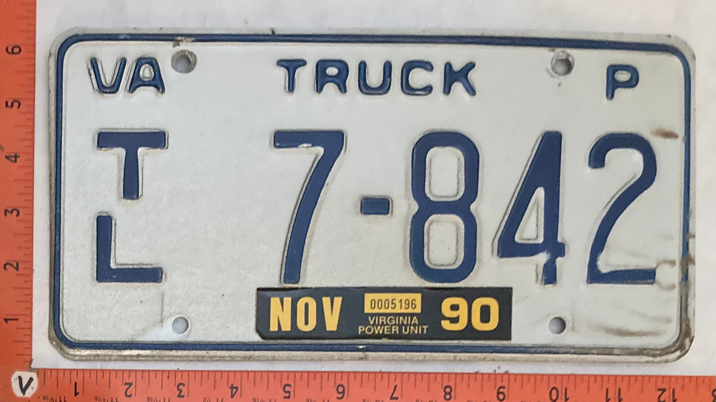 1990 Virginia #T/L 7-842 Truck License Plate